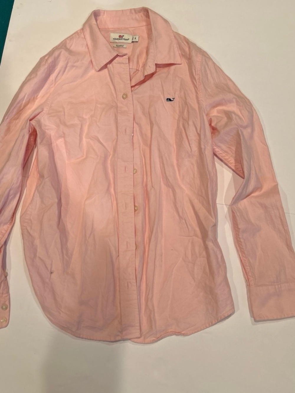 Vineyard Vines Women’s Size 6 Classic Pink Button Down Shirt Embroidered Whale